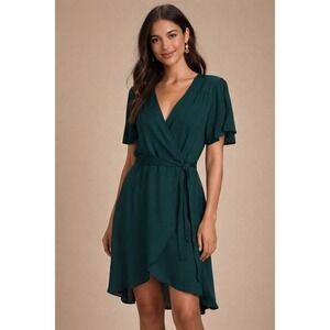 Lulus Dark Green Wrap Dress NWT Size M Flowy V-Neck